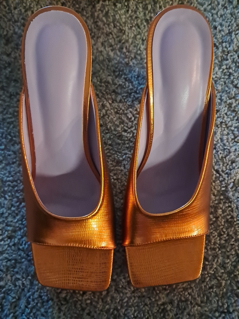Metallic Copper Square-Toe Women's Mules